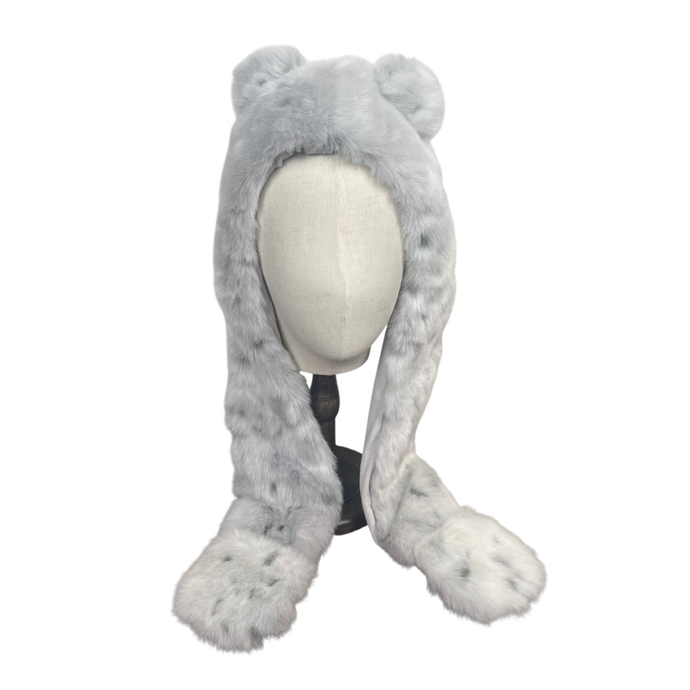 RH Baby & Child Kids Snow Leopard Faux Fur Trapper Hat with Mittens S/M 2-4Y